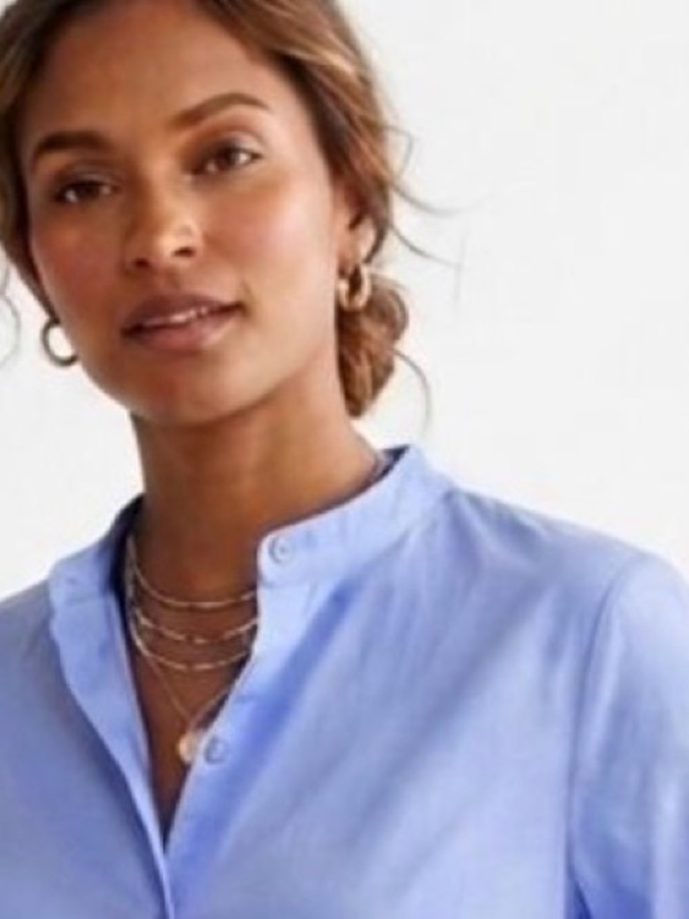 Eileen Fisher Light Blue Mandarin Collar Button-Front Shirt